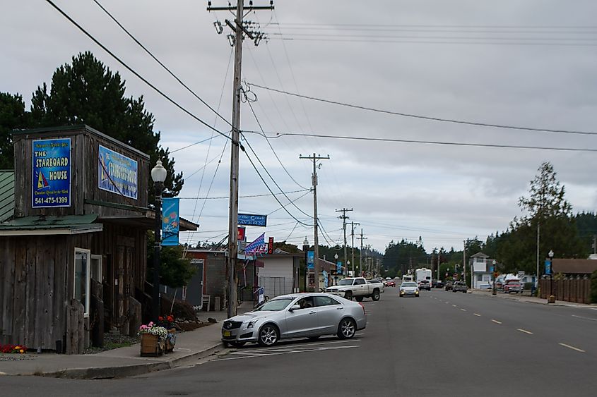 View north on South Eighth Street in Lakeside, Oregon