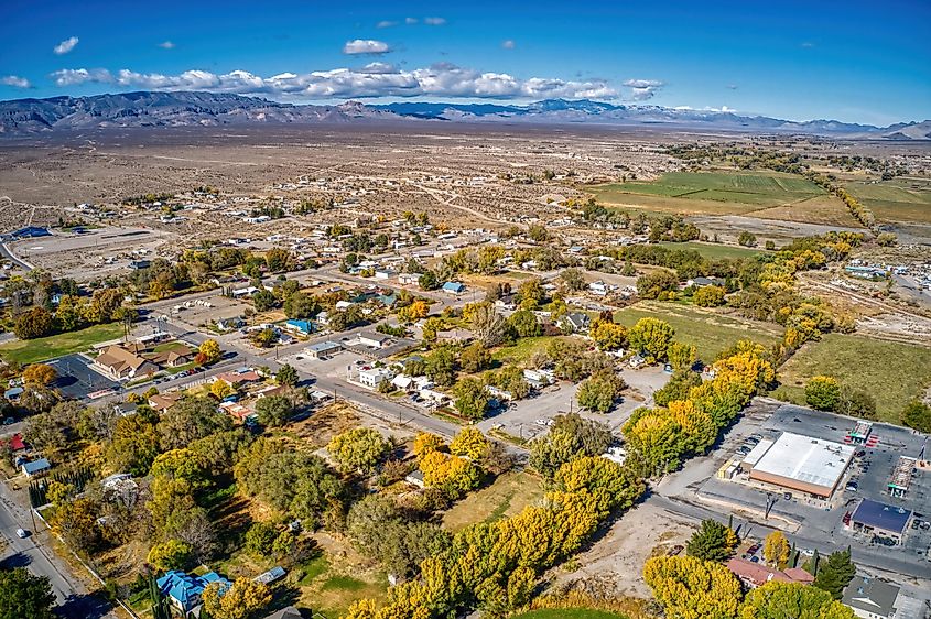 Aerial View of Autumn Colors in the small Nevada town of Alamo