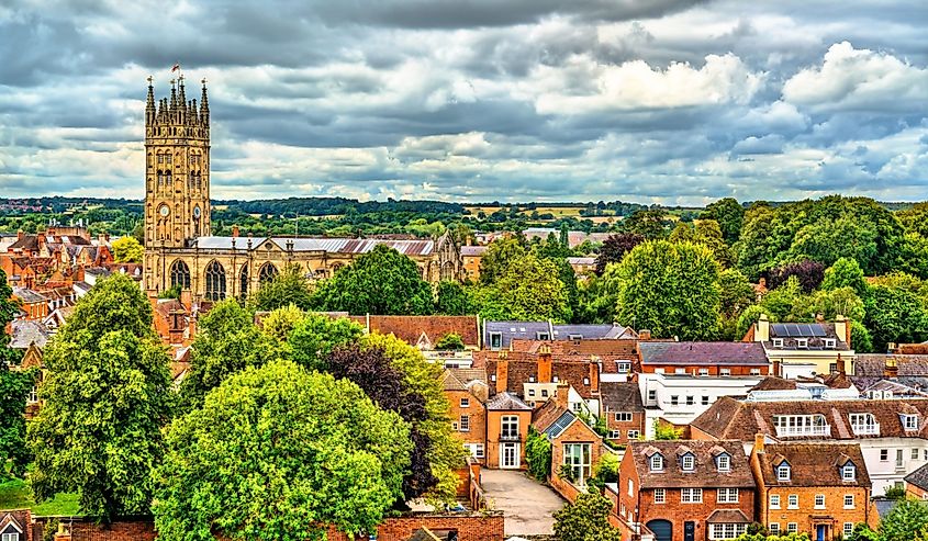 Aerial view of the Collegiate Church of St Mary in Warwick, England