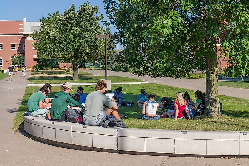 Students in the Northern Michigan University campus in Marquette, Michigan