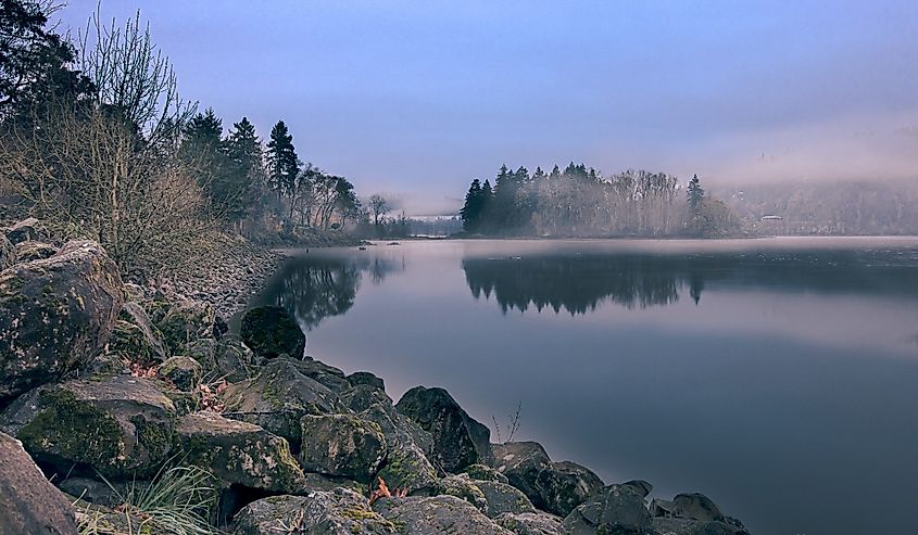 Elk Rock Island and the Willamette River at dawn