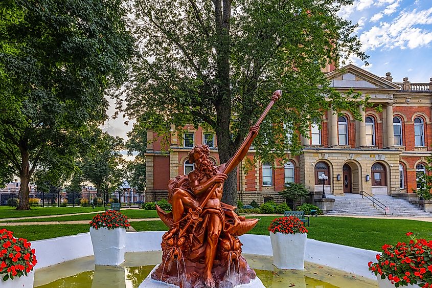Goshen, Indiana: The Elkhart County Courthouse and Neptune Fountain. Editorial credit: Roberto Galan / Shutterstock.com