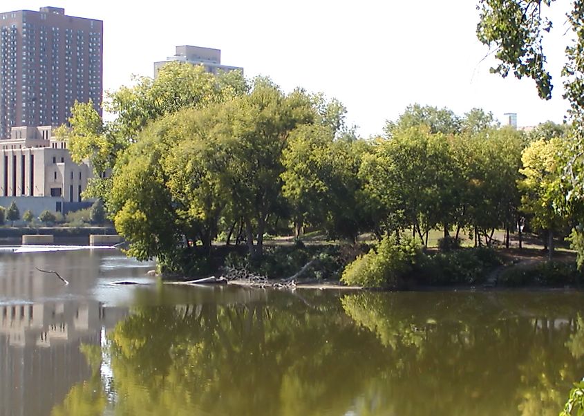 The southern end of Nicollet Island in Minneapolis, Minnesota