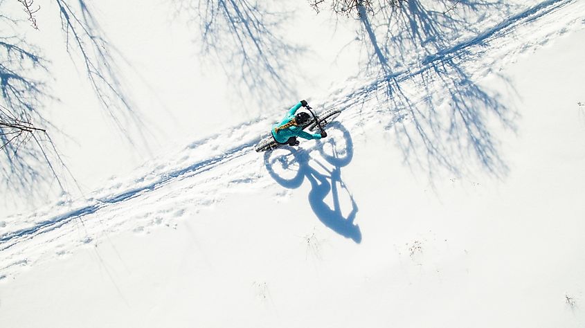 Minocqua, Wisconsin, features lots of winter sports opportunities, including fat-tire biking. 