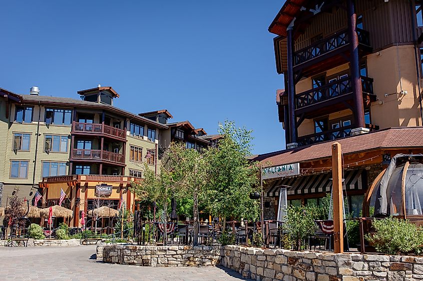 The Village At Mammoth, shopping mall in Mammoth Lakes. Editorial credit: bluestork / Shutterstock.com