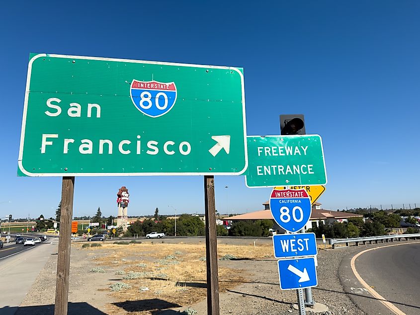 San Francisco Interstate 80 Freeway Entrance Sign. Editorial credit: ZikG / Shutterstock.com