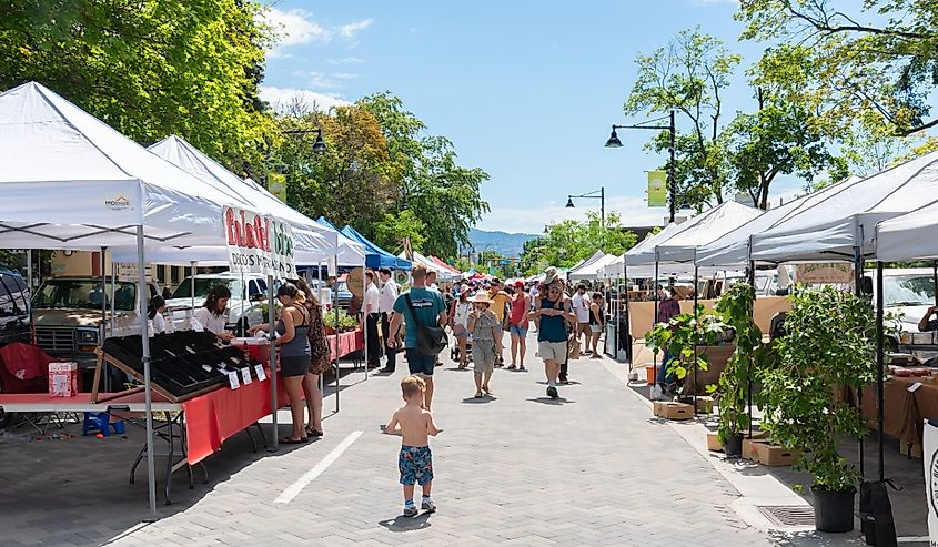 Main Street for the Penticton Farmer's Market, British Columbia.
