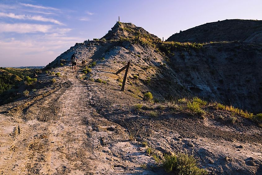Hiking the Devil's Pass on the Maah Daah Hey Trail, which connects the three units of the Theodore Roosevelt National Park.