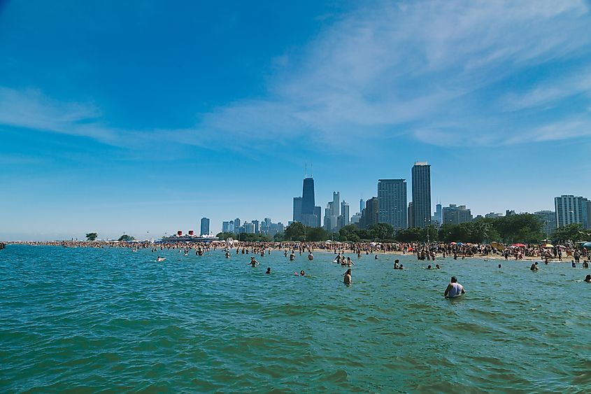 People swimming in Lake Michigan.