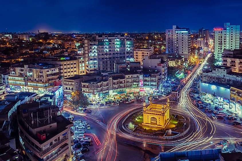 Aerial view of Charminar Roundabout at night. Image credit: ibrar.kunr/Shutterstock.com