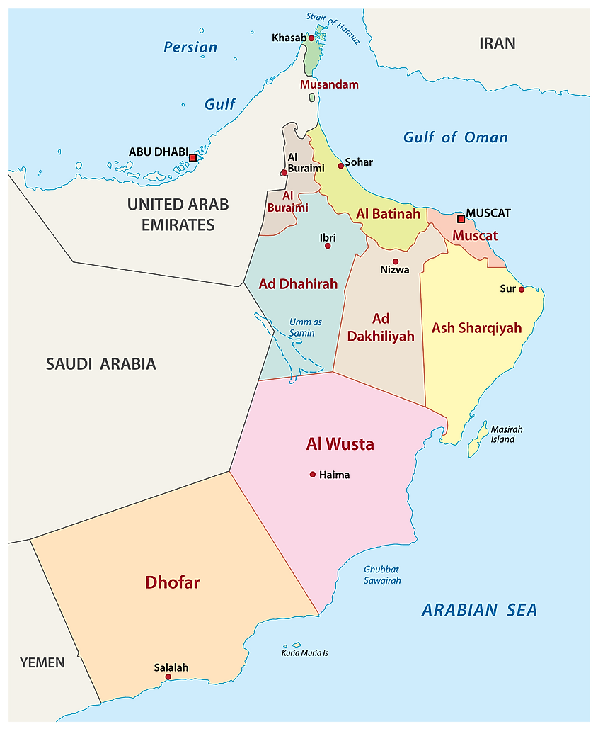 Oman Political Map With Capital Muscat National Borders 49 OFF   Governorates Of Oman Map 