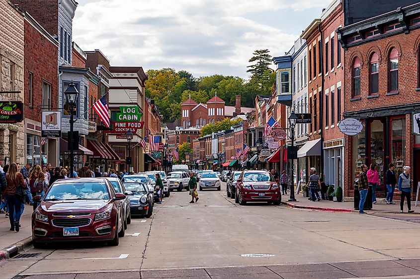 Main Street in the historical downtown area of Galena, Illinois, USA.