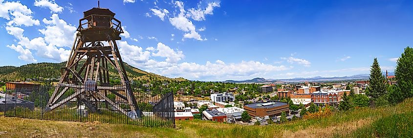 Helena Montana City Skyline, Buildings, Roads, and Horizon, view from Fire Tower Park.