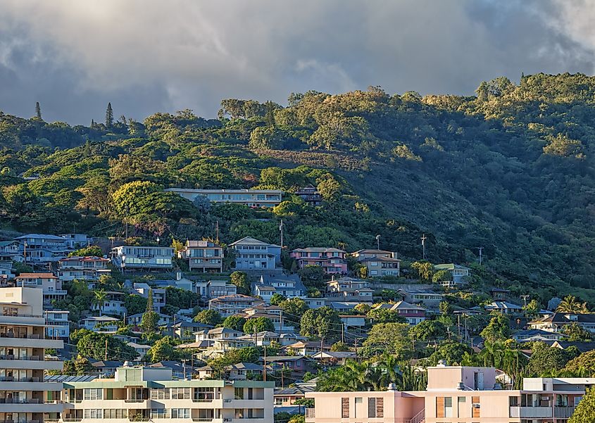 Honolulu, Hawaii, USA. July 30, 2023. Mansions on Tantalus Drive in Makiki District.