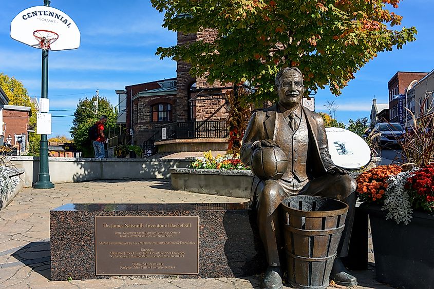 Statue of James Naismith in the town of Mississippi Mills, Ontario.