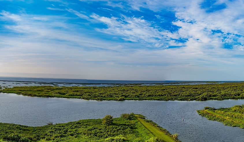 View of Lake Okeechobee surrounded by lush greenery in Florida