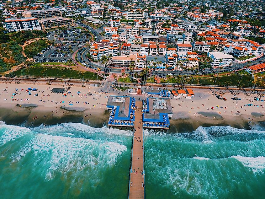 Aerial view of the pier in San Clemente, California.