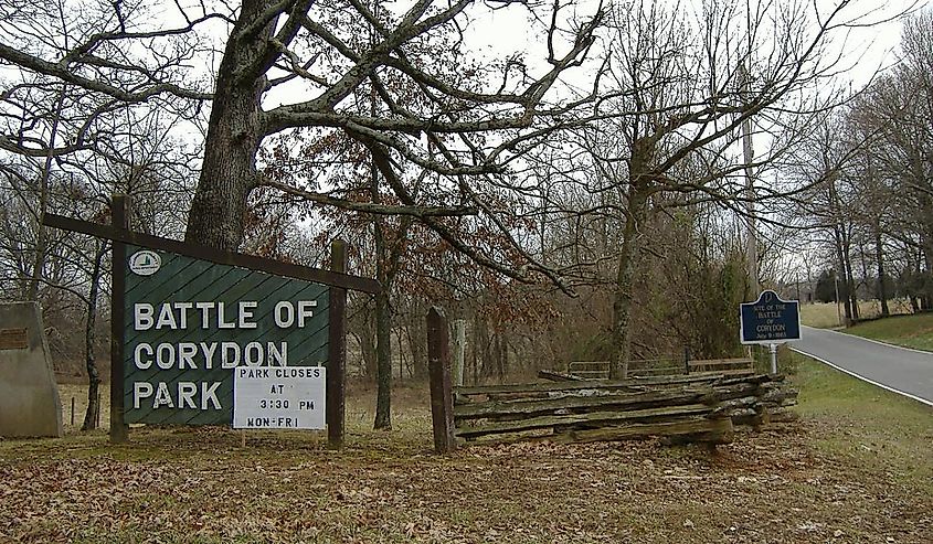 Entrance of the Corydon Battlefield, just south of Corydon, Indiana.