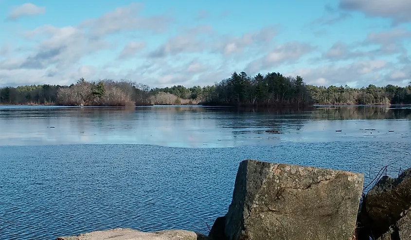 Scenic Leach Pond in Borderland State Park Easton Massachusetts.