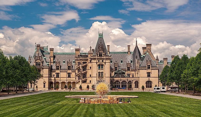 Landscape of the Biltmore Estate with the green garden in Asheville, North Carolina.