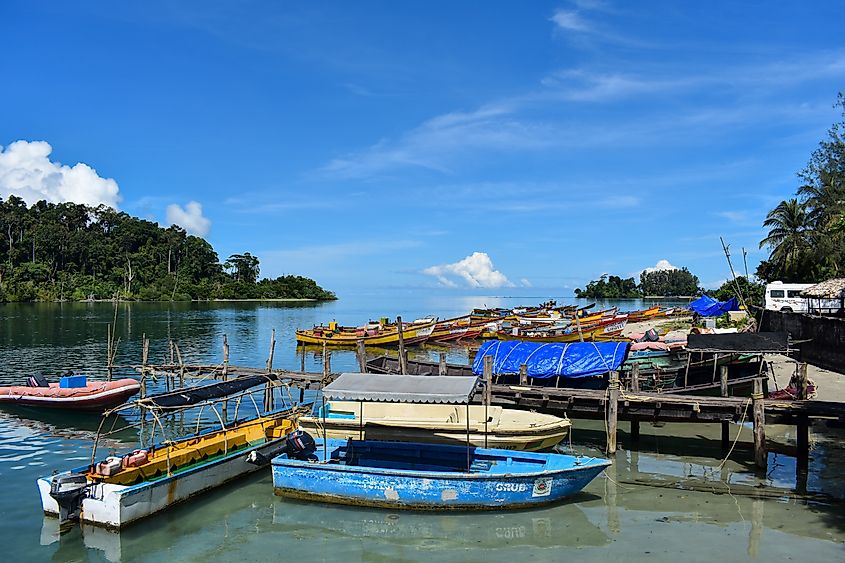 Fishing ships along the Andaman island's coast.