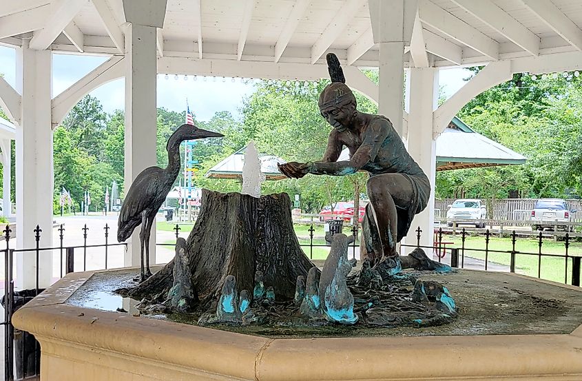 The bronze statue of a Choctaw princess depicts the lore of the dying princess who was healed after drinking from a spring at the site.