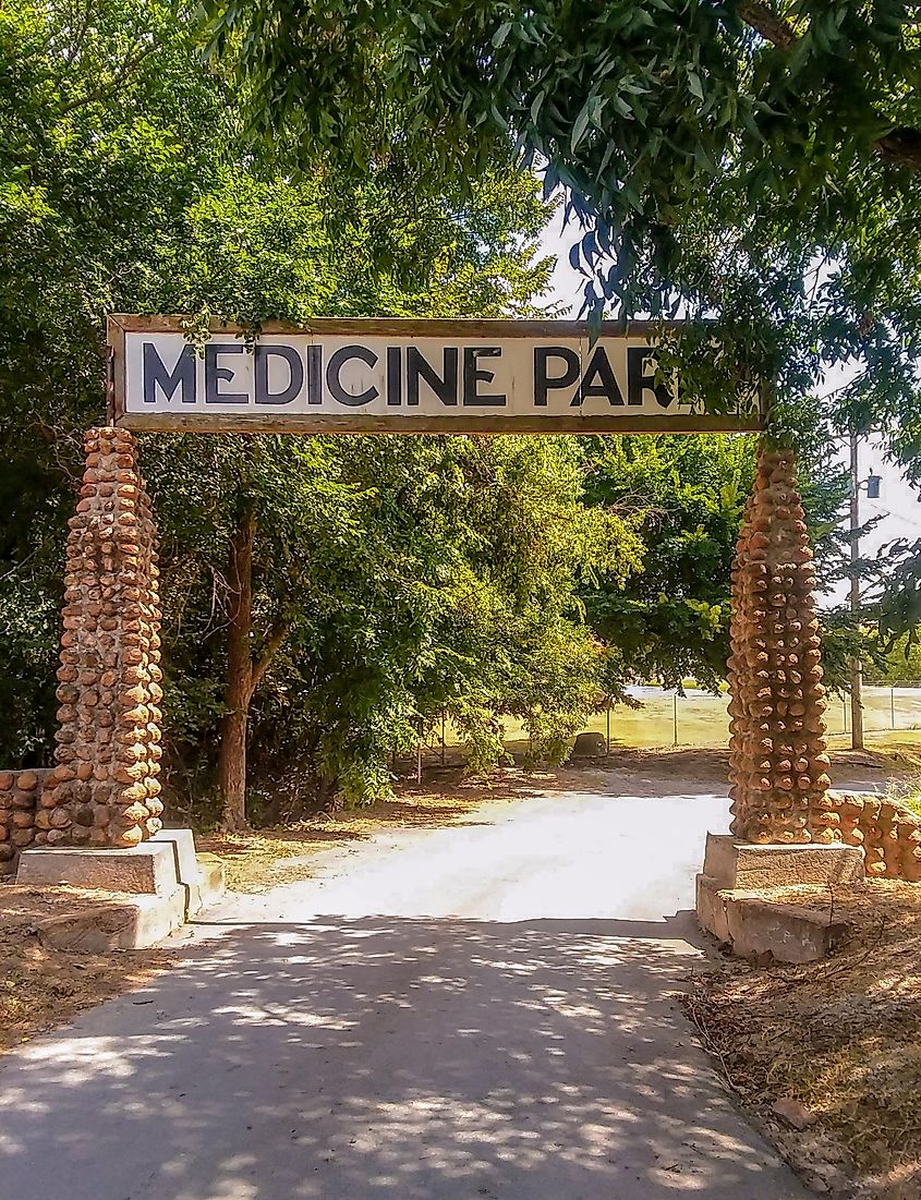 Cobblestone entrance to historic town of Medicine Park, Oklahoma.