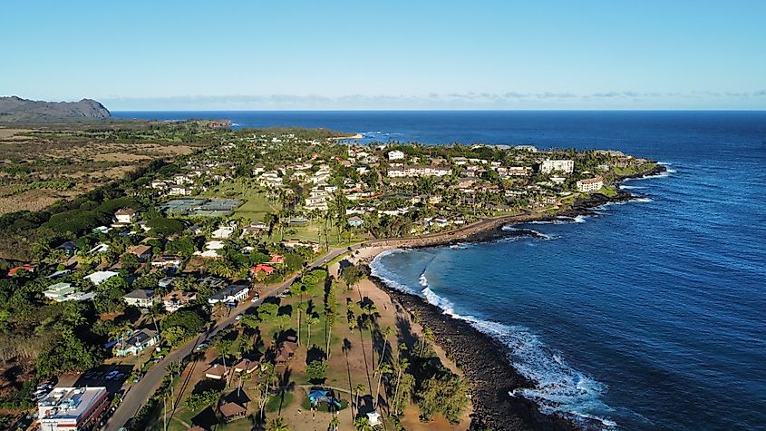 Aerial view of Poipu, Hawaii.