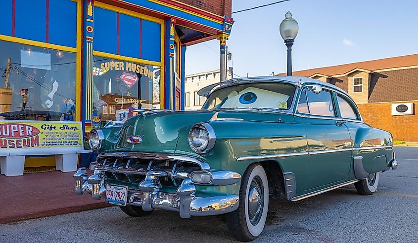 Chevrolet, Bel Air, Classic car park in front of the Super Museum.