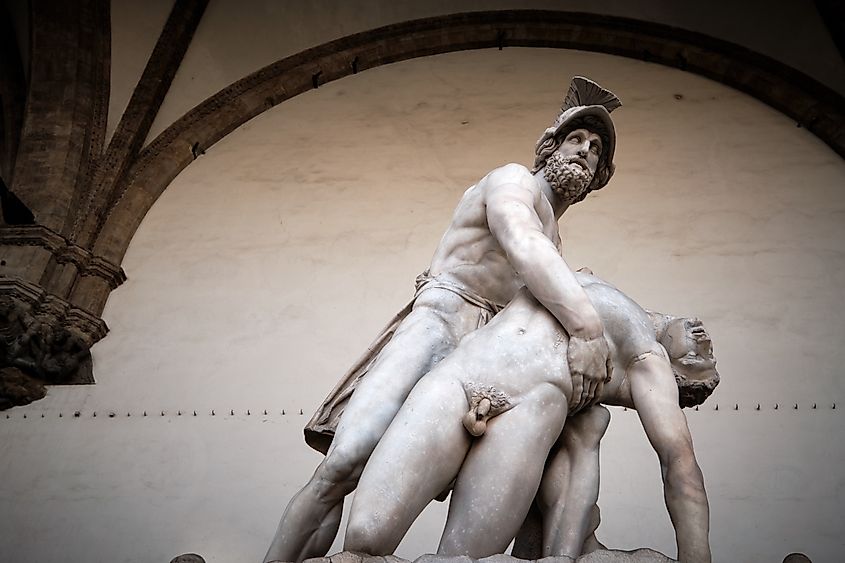 Sculpture by unknown artist of Achilles carrying the body of Patroclus. Sculpture by unknown artist of Menelaus (or Achilles) Carrying the Body of Patroclus.