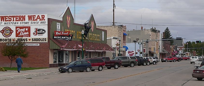 Downtown Valentine, Nebraska: West side of Main Street, looking northwest from near 1st Street.