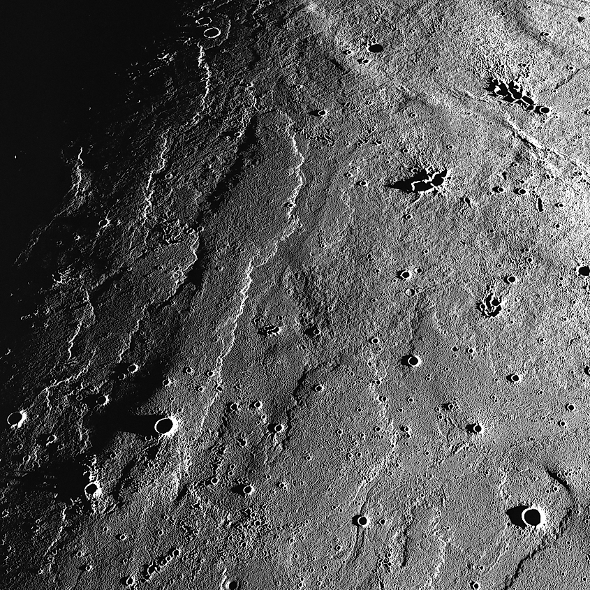 Old hardened lava flows of Mare Imbrium forming wrinkle ridges