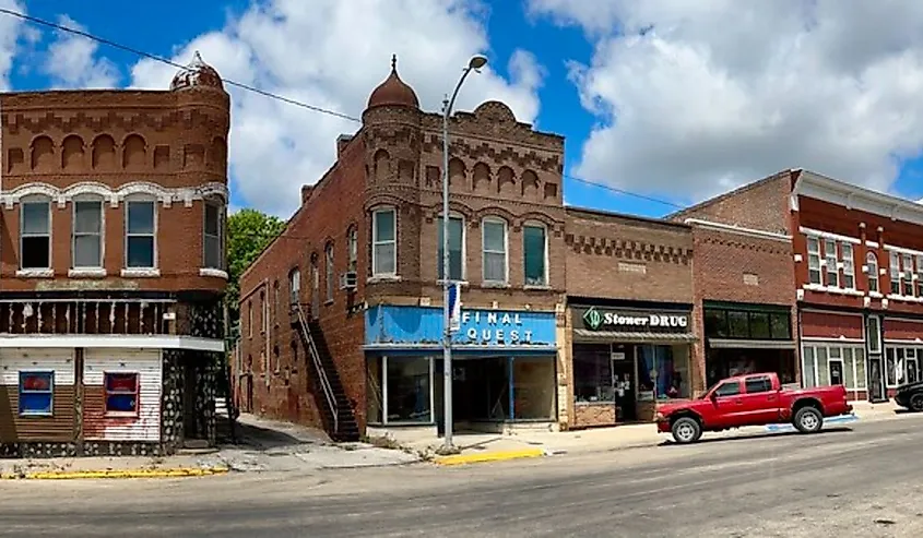 Downtown street in Villisca, Iowa.