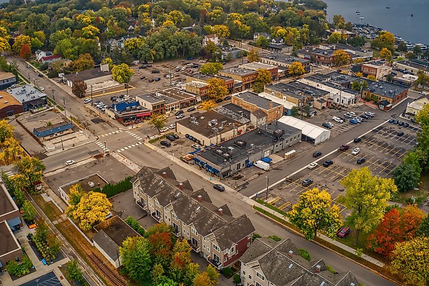 Aerial view of the Twin Cities suburb of Excelsior, Minnesota