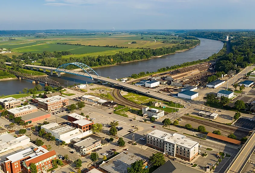 Aerial view of downtown Atchison, Kansas.
