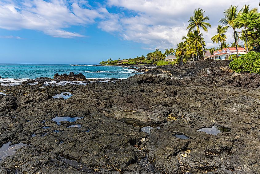 Tide Pools Formed on The Lava Shoreline of Honi's Beach, Wai'aha Beach Park, Holualoa, Hawaii Island, Hawaii.