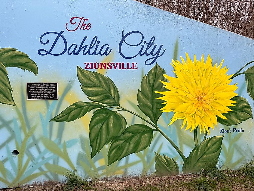 Mural depicting the nickname "The Dahlia City" in Zionsville