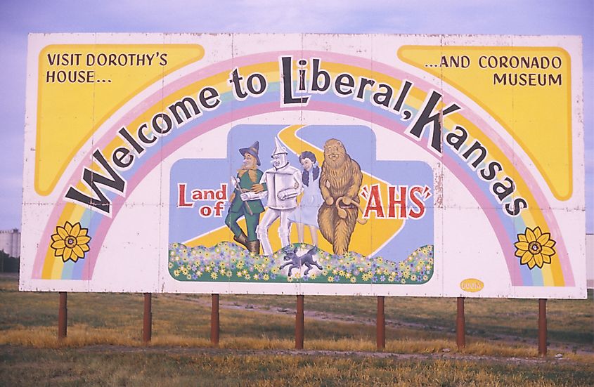 A sign for the town of Liberal in Kansas.