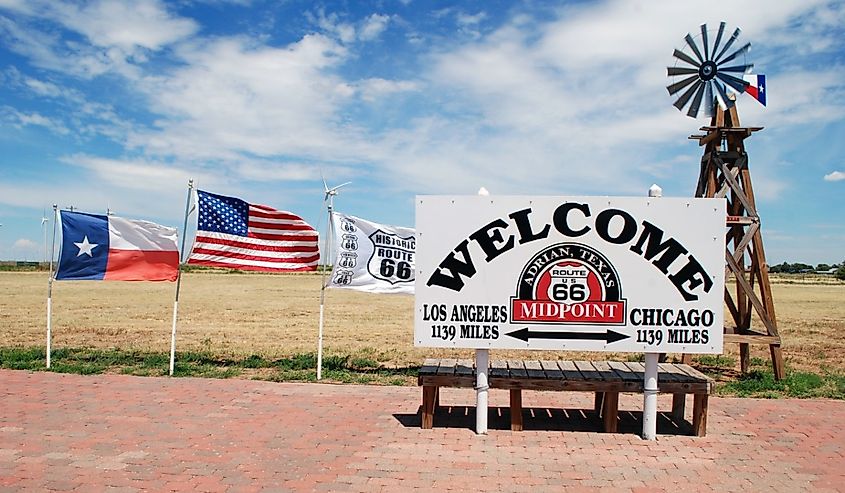 Midpoint sign on Route 66, Adrian Texas.