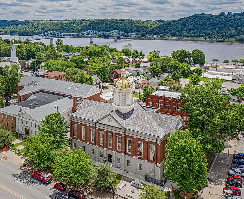 The view of Jefferson County Courthouse in Madison, Indiana
