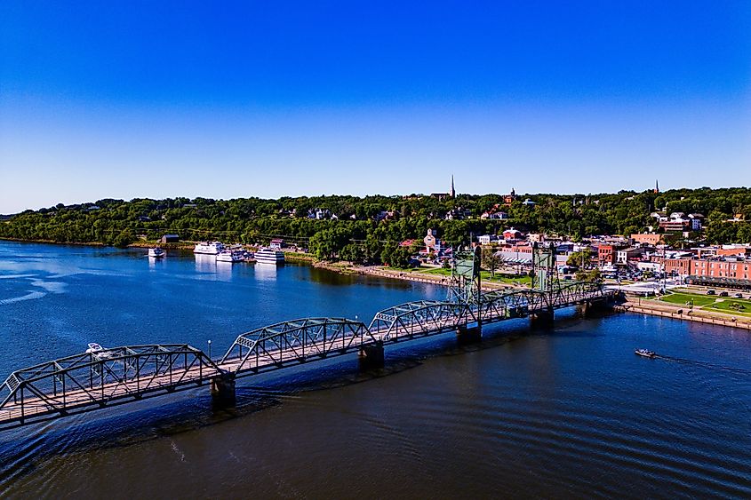 An aerial view of St Croix River in Stillwater, Minnesota