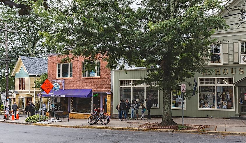 Legendary Woodstock village, streets and store, architecture details in New York.