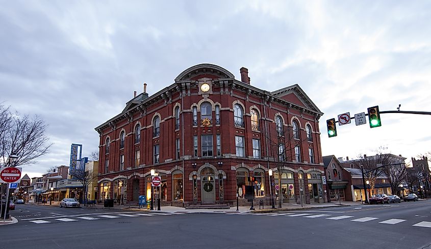 Intersection in the center of Doylestown, Bucks County, Pennsylvania.