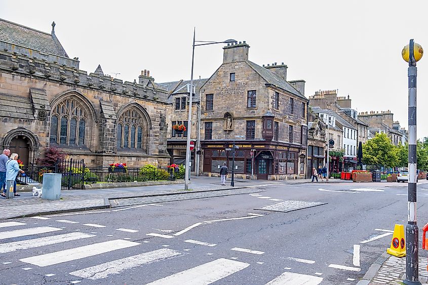 The historical downtown area of St. Andrews, Scotland