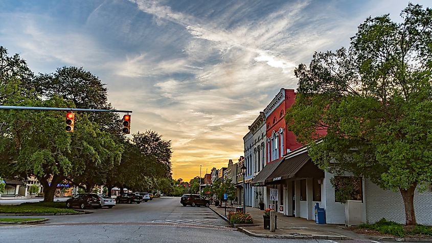 Beautiful downtown of Eufaula, Alabama, at sunset.