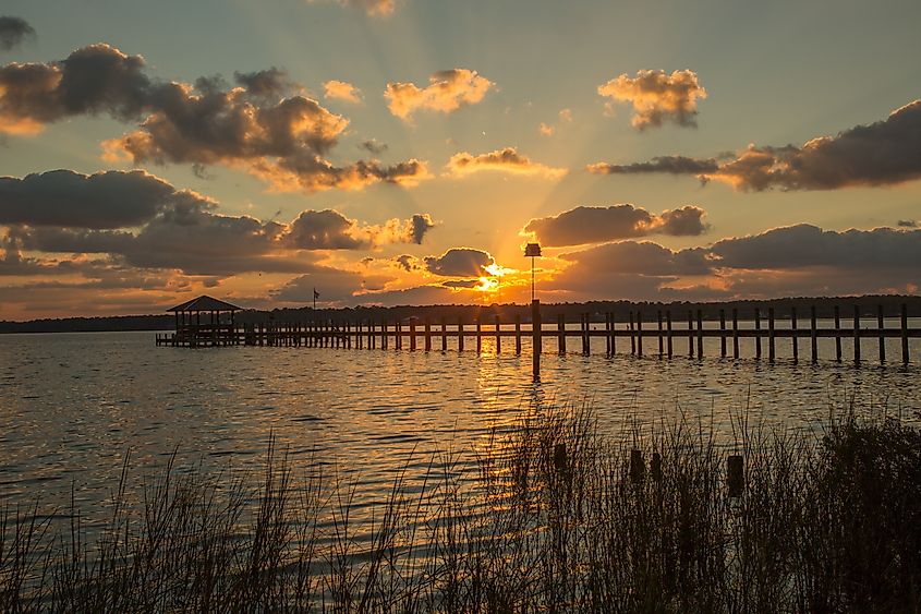 Sunset over the Mobile Bay in Fairhope, Alabama