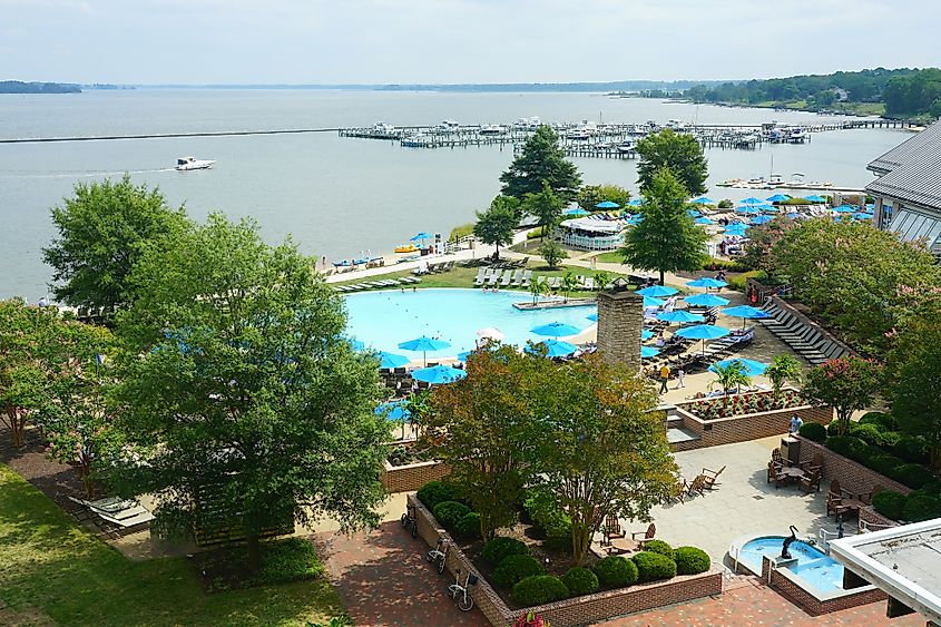 Aerial view of a resort in Cambridge, Maryland