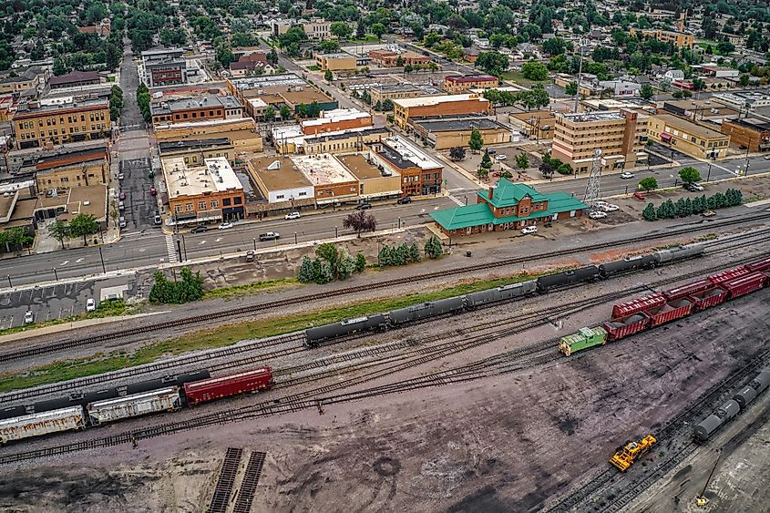 Aerial View of Downtown Dickinson, North Dakota, in Summer.