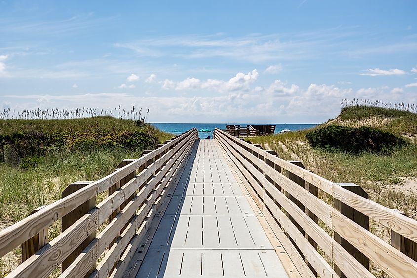Boardwalk leading to the sea in the Cape Hatteras National Sea Shore in North Carolina.