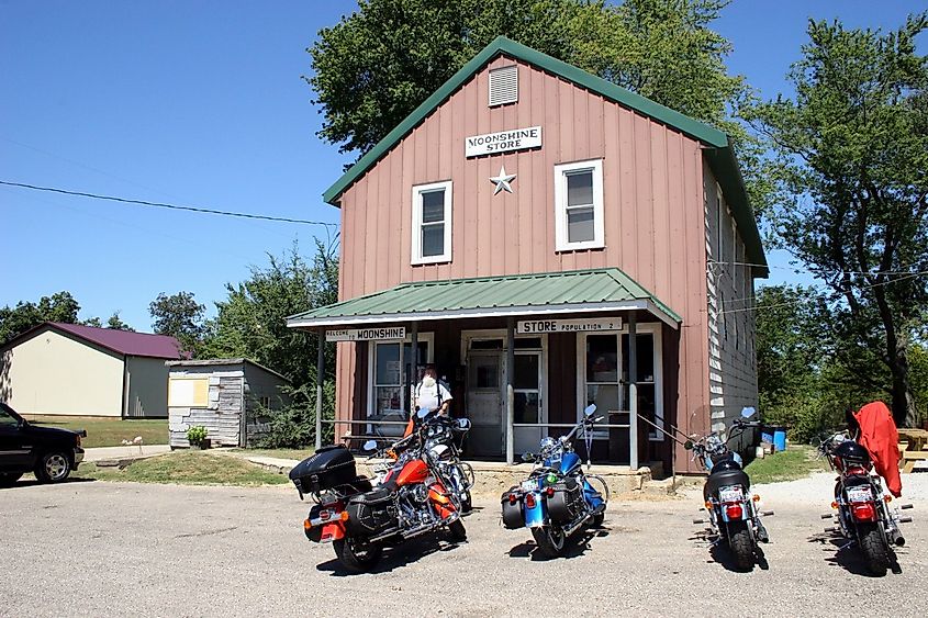 Exterior of a store in Moonshine with bikes parked out front